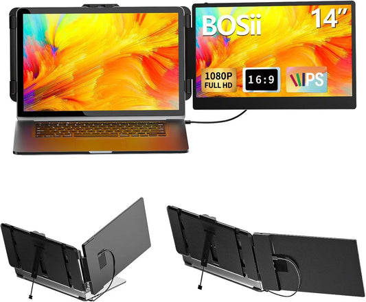 Laptop Screen Extender Monitor - 14 Inch Portable IPS FHD 1080P Hdmi/Usb-A/Type-C Extended Monitor for Laptops (Maximum Length: 15.94") Compatible with Windows Mac Travel Gaming Work