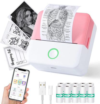 Thermal Mini Printer, Portable Inkless Sticker Maker, Bluetooth Printer for Phone, Wireless Label Printer with Tape, Free Cut Small Pocket Printer for Notes&Children DIY, Compatible with Ios&Android