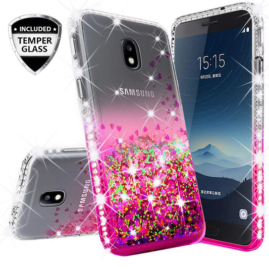 Compatible for Samsung Galaxy J7 (2018) J737 / Galaxy J7 Refine/Galaxy J7 Star/Galaxy J7 V 2Nd Gen/Galaxy J7 Aero J737V / J7 Top / J7 Crown Case with Temper Glass Screen Protector Clear/Pink